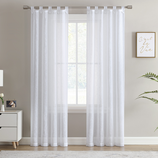 Sheer with Pointed Tab Top Window Curtain, 2 Panels 38" width x 84" length