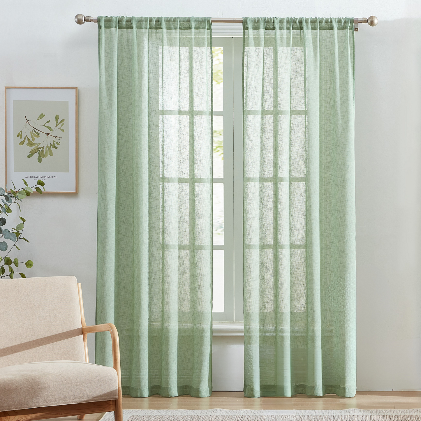 Sheer Rod Pocket Window Curtain, 2 Panels 38" width x 84" length