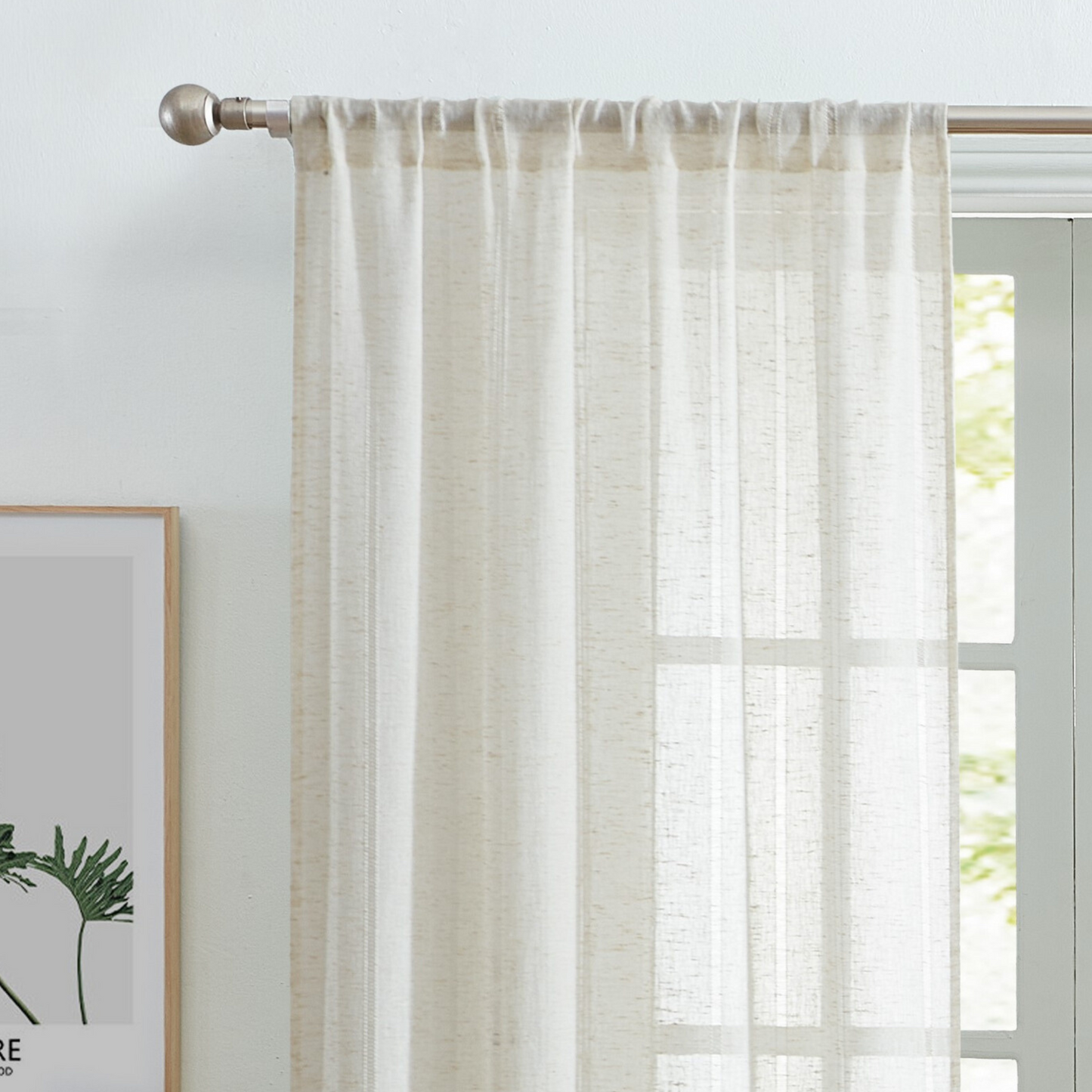 Linen Blend Hemstitch Window Curtain, 2 Panels 38" width x 84/96" length