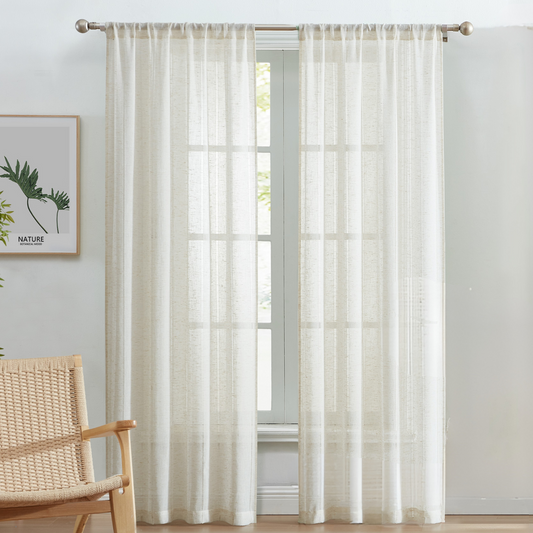 Linen Blend Hemstitch Window Curtain, 2 Panels 38" width x 84/96" length