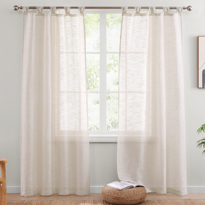 Sheer Linen Blend Fan Tab Window Curtain, 2 Panels, 37" width x 84"/108" length