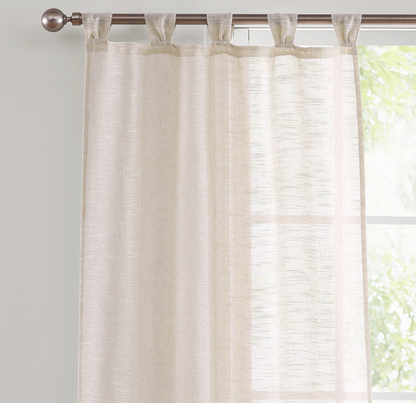 Sheer Linen Blend Fan Tab Window Curtain, 2 Panels, 37" width x 84"/108" length