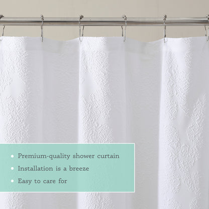 Kat&Fun Fabric Shower Curtain, Geometric Textured 3D Embossed Design, 72in x 72in, Solid White