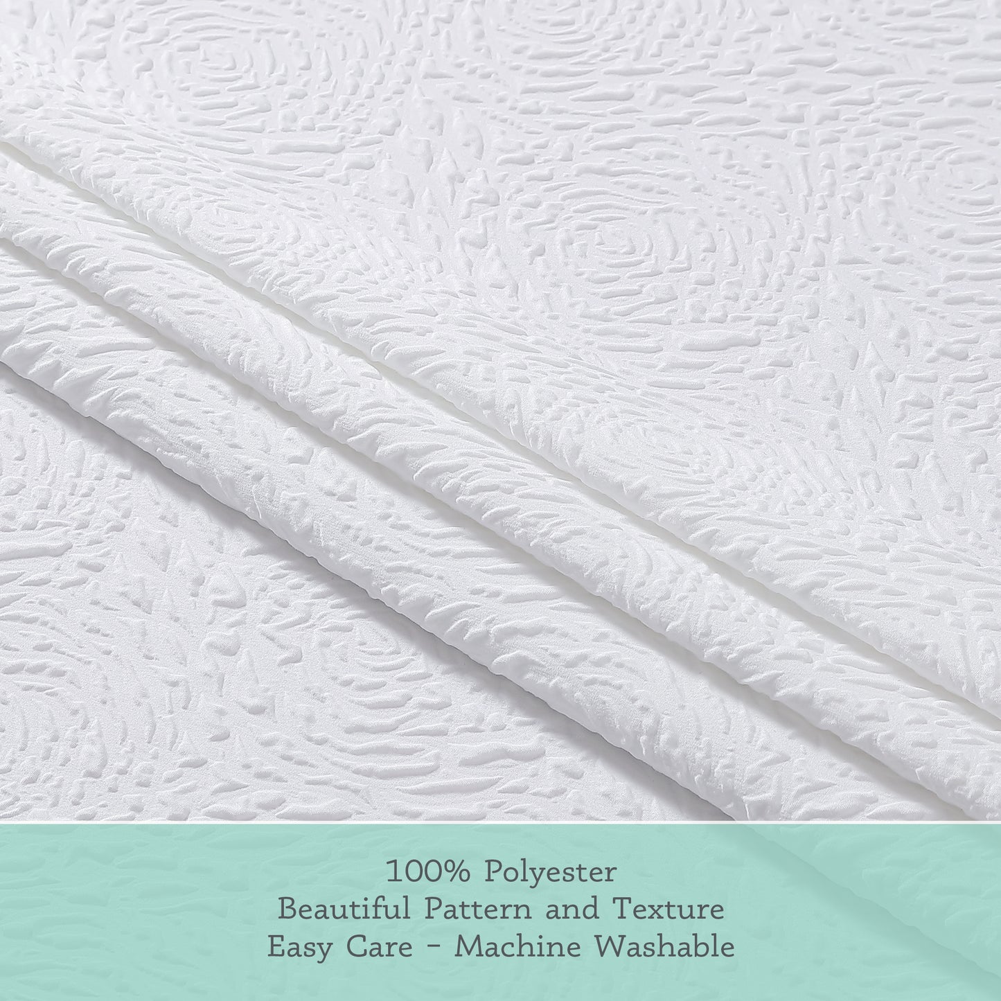 Kat&Fun Fabric Shower Curtain, Floral Textured 3D Embossed Design, 72in x 72in, Solid White