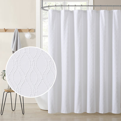 Kat&Fun Fabric Shower Curtain, Diamond Textured 3D Embossed Design, 72in x 72in, Solid White