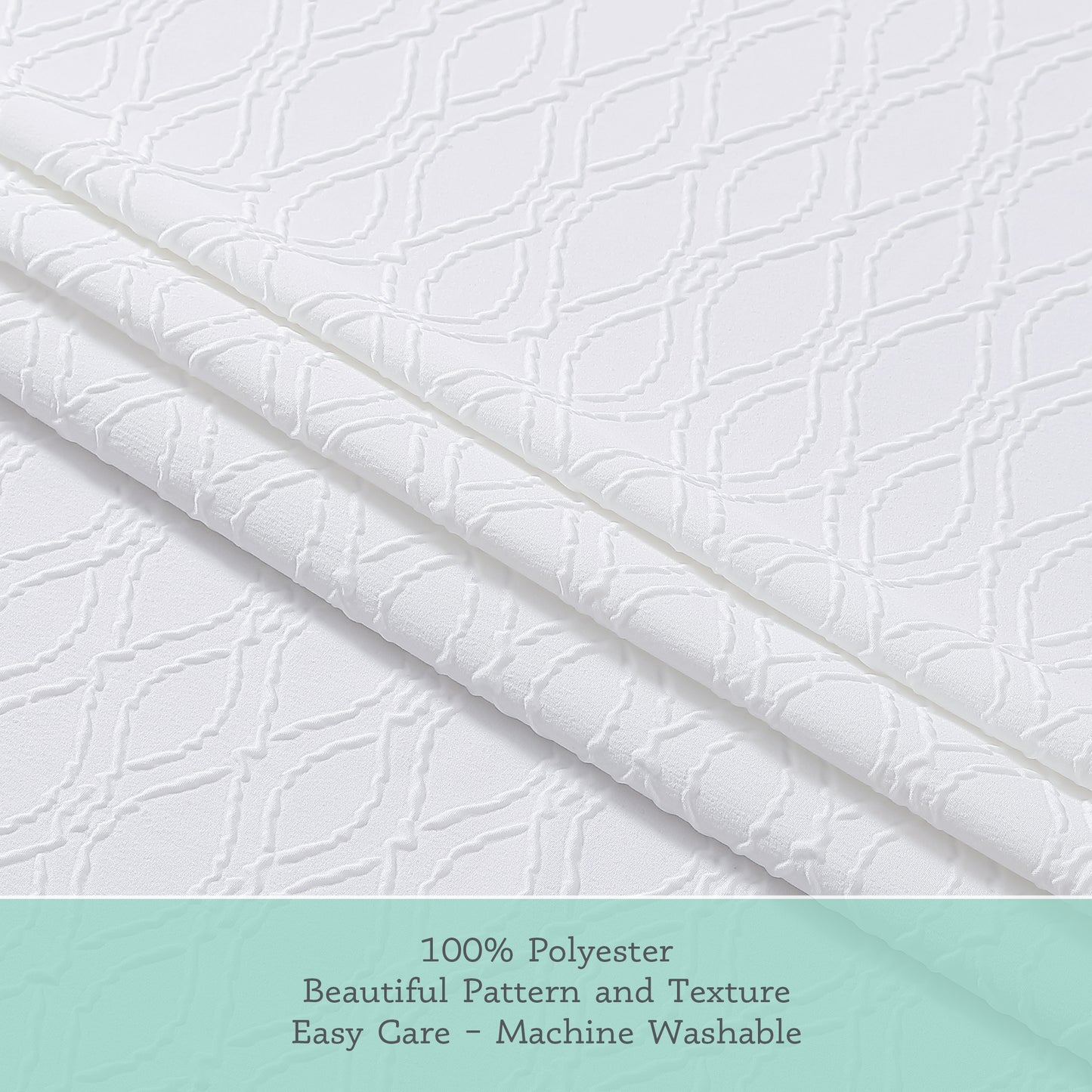 Kat&Fun Fabric Shower Curtain, Diamond Textured 3D Embossed Design, 72in x 72in, Solid White