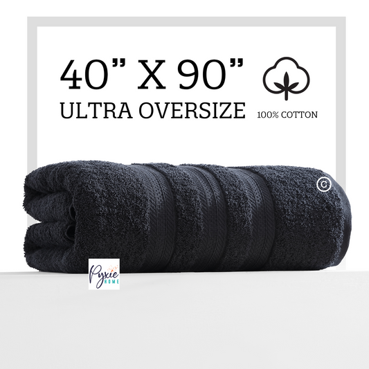 Extra Large Bath Towel - Oversized Ultra Bath Sheet - 100% Cotton - BLACK COLOR